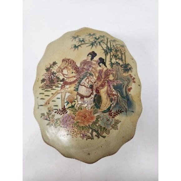 ANTIQUE Royal Satsuma Asian Jewelry Box Porcelain Gold Embossed Floral Ornate - Picture 1 of 12